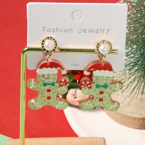Pendientes de Hombre de Jengibre con Purpurina Navideña y Perlas Colgantes, Accesorios Festivos Modernos para Mujer - Product Image 5
