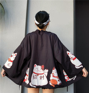Kimonos Japoneses con Estampado <span class=keywords><strong>de</strong></span> Gato, Cárdigan Holgado Estilo Harajuku, <span class=keywords><strong>Blusas</strong></span> Rosas, Ropa Exterior Femenina, Camisas, Abrigos para Mujer - Product Image 2