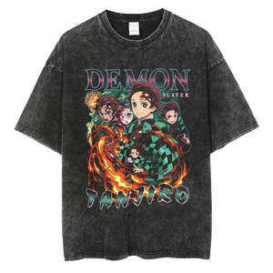 Camiseta Personalizada <span class=keywords><strong>de</strong></span> Algodón 100% <span class=keywords><strong>de</strong></span> 240 Gramos, Lavado Ácido, Estilo Vintage, con Estampado <span class=keywords><strong>de</strong></span> Anime Demon Slayer <span class=keywords><strong>Tanjiro</strong></span> para Hombre - Product Image 4