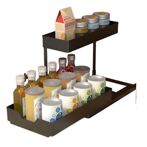 2-Tier <b>Sliding</b> Cabinet Organizer Double Under-Sink Kitchen Basket Pull-Out Drawers Standing Type with <b>Plastic</b> Material - Product Image 1
