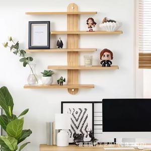 Wooden <b>Wall</b> <b>Mounted</b> <b>Shelf</b> Natural Color Float Design Multipurpose Storage For Living Room Display Rack - Product Image 1