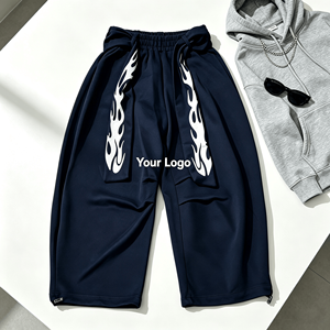 Plus Size Baggy Wide Leg Pants Men's Street Wear Custom Waist <b>Lace</b> Rhinestone Design Worsted Fabric <b>Elastic</b> Waist Joggers - Product Image 6