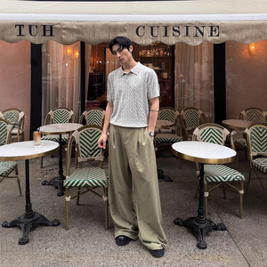 Chemise tricotée à col uni et manches courtes pour homme, style décontracté torsadé, luxe léger, style Old Money, Henley classique, collection été - Product Image 3