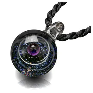 Galaxy Planet Pendant Nebula Ribbon Vortex Cosmos Series Unique Design Glass Universe Ball Necklace