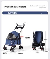 Poussette Métallique NIUNIU pour Animaux de Compagnie (Chiens et Chats) - Exportation Transfrontalière - Légère, Pliable, 4 Roues, Écologique, Utilisation Extérieure Toutes Saisons