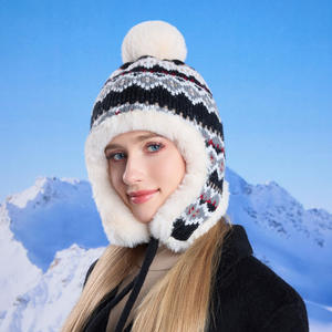 Chapeaux en tricot doublés de polaire sherpa avec pompon pour femmes, style <span class=keywords><strong>péruvien</strong></span>, pour le ski et la neige - Product Image 4