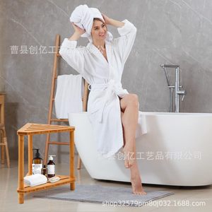 Étagère de rangement de salle de bain en bois massif, étagère d'angle à double couche pour articles de toilette et porte-savon, conception étanche - Product Image 4