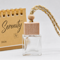 Flacon diffuseur de parfum pour voiture en verre carré de 8 ml avec bouchon en bois cubique, flacon vide à suspendre pour la décoration intérieure de la voiture