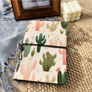 สมุดโน๊ตแฮนด์เมด A6วินเทจแบบผูกปิด160หน้าเหมาะสำหรับเป็นของขวัญสำหรับนักสะสมไวนิลลายกระบองเพชรและพืชทะเลทราย - Product Image 2