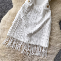 Robe Blazer Sans Manches Femme Printemps-Été Double Boutonnage Franges à Pompons Taille Cintrée Mini pour Soirée