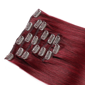 Extensiones de Cabello Liso 99J Sin Costuras con Clip, Cabello Humano Virgen, Extensiones de Cabello Baratas para Mujeres Negras, Doble Trama a Máquina - Product Image 2
