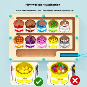 Juguete Montessori de aprendizaje temprano de madera: Cubo de pintura, números de helado, clasificación de colores, laberinto de cuentas con bolígrafo, juego de desplazamiento de laberinto de cuentas para niño - Product Image 6