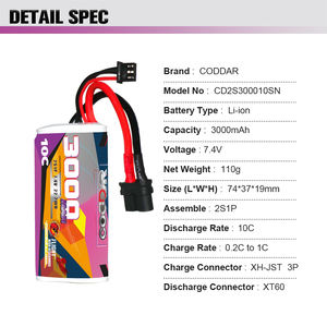 CODDAR 2S 3000mAh 7,4 V 10C XT60 Li-ion de iones de litio 21700 celda RC Paquete de batería para RC barco coches Drone Partsuadcopter - Product Image 2
