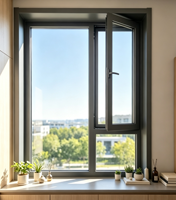 Ventana Abatible con Aislamiento Térmico y Recubrimiento en Polvo OEM, Apertura Interior, Vidrio de Color, Aislamiento Térmico para Restaurante