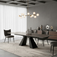 Ensemble de table à manger extensible moderne et contemporain avec plateau en marbre et pieds en métal, 6 places, meubles de salle à manger pour hôtel, bureau, immeuble