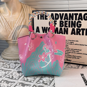 Sac fourre-tout en tricot à imprimé fruits mignon 2026, grande capacité, sac à main portable, sac de voyage pour maquillage, sac seau pour femmes, vente en gros - Product Image 4