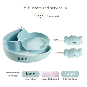 Assiette <span class=keywords><strong>à</strong></span> compartiments <span class=keywords><strong>en</strong></span> silicone de qualité alimentaire pour tout-petits avec ventouse puissante, et ensemble fourchette et cuillère <span class=keywords><strong>en</strong></span> acier inoxydable <span class=keywords><strong>à</strong></span> manche court - Product Image 5