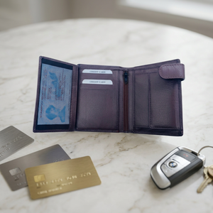 Portefeuille horizontal bicolore marron en cuir pleine fleur, fabriqué à la main, étui fin pour billets, conception anti-RFID, fabricant OEM/ODM. - Product Image 3