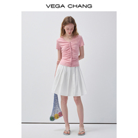 Jupe plissée blanche taille haute VEGA CHANG pour femme, coupe trapèze avec ourlet évasé, style décontracté et preppy, mini-jupe