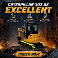 Mini-excavatrice CAT303.5ECR d'occasion de 3,5 tonnes, fabriquée au Japon, modèle 2022, avec flèche pivotante et queue zéro pour utilisation en zone étroite, moteur et pompe inclus.