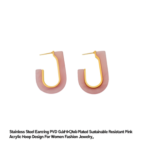 Boucles d'oreilles en acier inoxydable plaqué or PVD, design créoles en acrylique rose durable et résistant, pour femmes, bijoux tendance - Product Image 2