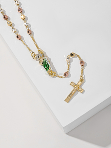 Joyería Religiosa Collar con Colgante de Zirconia de Guadalupe Virgen María <span class=keywords><strong>San</strong></span> <span class=keywords><strong>Benito</strong></span> Rosario <span class=keywords><strong>Cruz</strong></span> Tricolor Chapado en Oro de 14k - Product Image 5