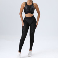 Ensemble de yoga 2 pièces : Soutien-gorge de sport en maille patchwork et pantalon push-up, ensemble deux pièces de fitness pour femme, tenue de sport moulante et tendance pour le cyclisme