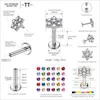 Anneau de lèvre, labret, piercing pour le nez et l'oreille en titane anti-allergique plaqué or PVD ASTM F136 avec zircon cubique, boucles d'oreilles tendance pour femme