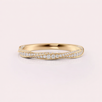 Anillo de Boda Curvo con Diamante Redondo Cultivado en Laboratorio, Certificado por IGI, Oro Amarillo/Blanco y Rosa de 18K con Baño de Rodio para Mujer