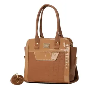 Sac fourre-tout pour femme Fana Amira, camel, M3744, doublure PU, fermeture à bouton, sac de voyage souple, motif alligator, poignée supérieure - Product Image 3