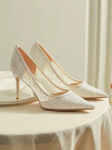 Personalizado Señoras <span class=keywords><strong>Novia</strong></span> Zapato Punta estrecha Stiletto <span class=keywords><strong>Zapatos</strong></span> DE BODA Conjunto de malla de encaje blanco 8 cm Tacón <span class=keywords><strong>Zapatos</strong></span> de boda para La <span class=keywords><strong>novia</strong></span> - Product Image 4