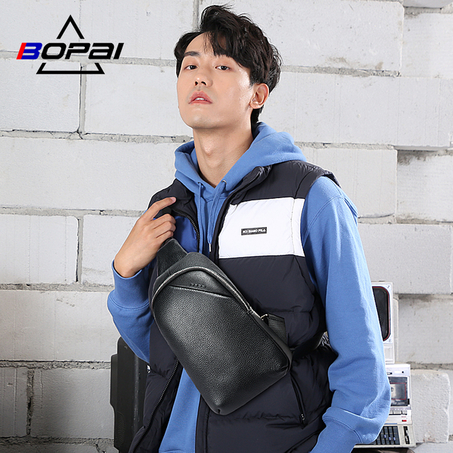 BOPAI Designer Minimalist Custom Manufacturer Sacoche Mini Cuir Homme Noir Shoulder Sling Genuine Mens Leather Crossbody Bags
