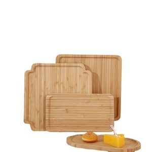 Juego de bandejas de servir de bambú, 3 piezas, rectangulares con bordes redondeados para uso en la cocina del hogar - Product Image 1