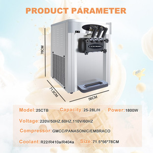 Thép không gỉ 3 hương vị bảng Top mềm máy làm kem 28L/h Máy làm kem với precooling - Product Image 2