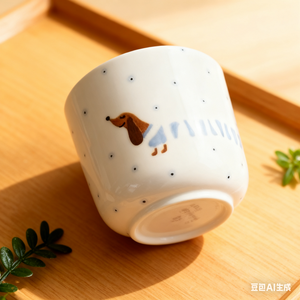 Sứ Nhà Hàng Ngày Sử Dụng Trắng Speckled Đầy Đủ Decal Cà Phê Cốc Tròn Mà Không Cần Xử Lý Hiện Đại Wiener Con Chó Cho Quà Tặng Văn Phòng Thanh - Product Image 6