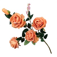 Grandes tiges de roses en velours à 5 têtes, fausses roses pour la décoration florale de mariage et de la maison