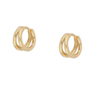 Gioielli minimalisti in argento Sterling 925 placcato oro 18 carati moderni piccoli doppi cerchi doppi orecchini a cerchio Duo per le donne - Product Image 1