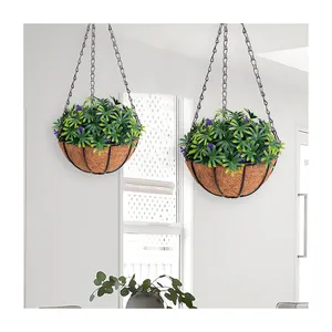 HL-61 Wholesale UV Resistant Lifelike Artificial Hanging Flower Basket for Outdoor Home Wedding Garden Yard Decor