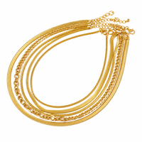 Collier en acier inoxydable plaqué or 18 carats, double couche, classique, minimaliste, tendance, avec chaînes lame, serpent plat et torsadées, vente en gros