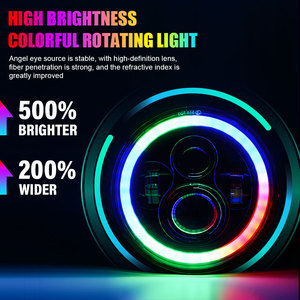 Phare LED personnalisé de 7 pouces 75W 12V avec œil d'ange RVB coloré, feux de jour DRL pour moto, 12000LM, ajustement universel - Product Image 4