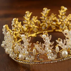 Золотая свадебная корона в стиле барокко HG110, полностью круглая Свадебная тиары и корона