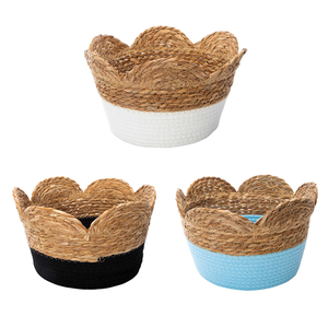 Cesto di conservazione in paglia e corda di cotone con bordo smerlato a buon mercato - Product Image 6