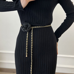 Tasarımcı kamelya çiçek vücut zincir örgü deri kumaş gül bel göbek zinciri kemerler kadın moda göbek takısı aksesuarları - Product Image 2