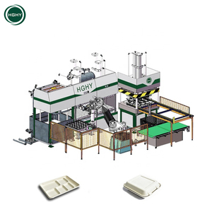 Hghy Disposable Cheap Cost Pulp Paper Plate Lunch Box Forming Machine India Biogradeable Takeaway Food Container Making Machine