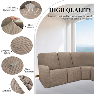 Housse de canapé sectionnel en forme de L personnalisable, kaki foncé, jacquard, antidérapante, imperméable, extensible, pour renouveler les vieux canapés, protection pour la maison - Product Image 4