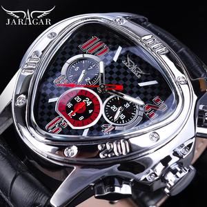 Jaragar Sport Racing Design geometrico triangolo pilota orologio da uomo meccanico in vera pelle orologio da polso automatico di lusso delle migliori marche - Product Image 1