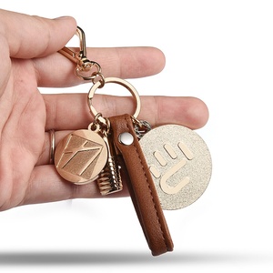 Keychain <b>Maker</b> Sublimation Gold Metal Round Leather <b>Pom</b> <b>Pom</b> Key Chain With Embossed Logo - Product Image 6