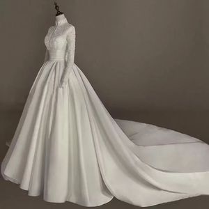 Robe de mariée musulmane NDB10893, robe de mariée en satin à manches longues, col haut, coupe ajustée, <span class=keywords><strong>grande</strong></span> <span class=keywords><strong>taille</strong></span> - Product Image 6