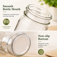 Frasco de Vidrio Transparente de Gran Capacidad con Tapa Hermética, Frasco Mason de Grado Alimenticio para Almacenamiento de Frutas, Jugos y Bebidas