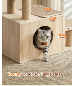 Escaleras para Mascotas 3 en 1 Personalizadas para Gatos, Cama Alta, Sofá, Cueva de Madera, Poste Rascador, Resistente para Interiores con Alfombrillas Antideslizantes - Product Image 2